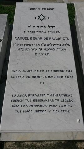 Lápida de Raquel Behar de Frank